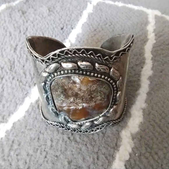 Abstract Abalone Shell Stone Cuff Bracelet - Picture 9 of 11